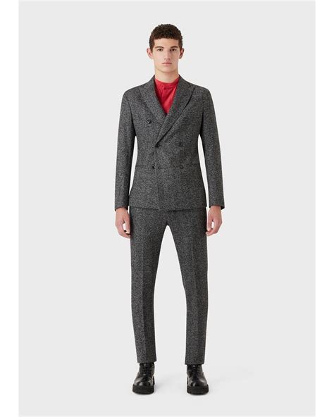 Emporio Armani Modern Fit Double Breasted Suit In Technical Wool Bouclé In Gray For Men Lyst