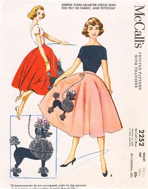 Waist Sz 24 12 Vintage 1950s Skirt Pattern Mccall Poodle Skirt Pattern Poodle Skirt Fashion