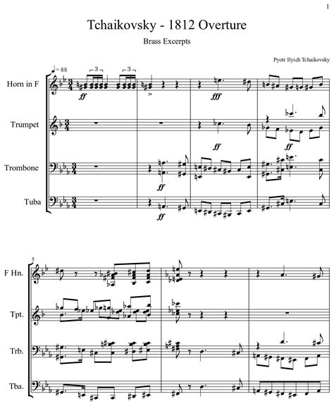 Tchaikovsky 1812 Overture Sheet Music For Horn In D Trumpet