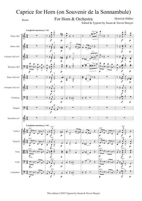 Caprice For Horn On Bellinis Souvenir De La Sonnambule Arr Transcribed And Typeset By