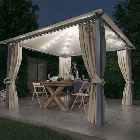 Vidaxl Gazebo Con Tende Stringa Di Luci Led X Cm Crema Alluminio