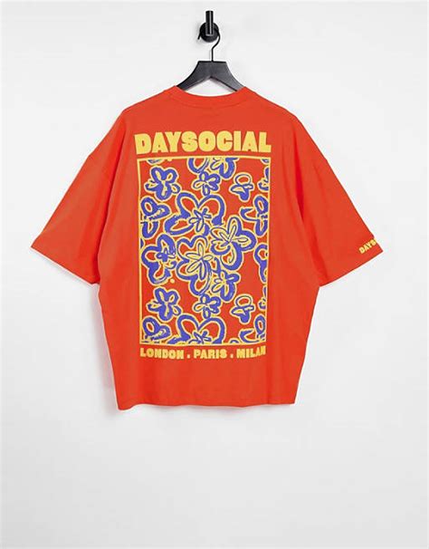 Asos Daysocial Oversized T Shirt With Floral And Logo Back Print In