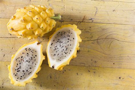 Yellow Pitahaya Dragon Fruit On Wooden Stock Photo Image Of Juicy