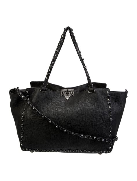 Valentino Rolling Rockstud Noir Tote Black Totes Handbags