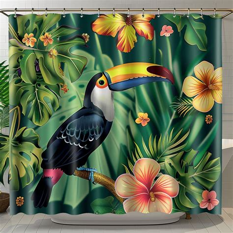 Exotic Toucan Paradise Shower Curtain Vibrant Tropical Rainforest