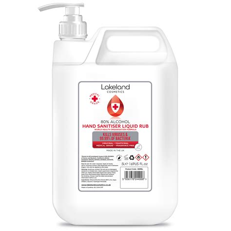 5 Litre Hand Sanitiser Gel 80 Alcohol Lakeland Cosmetics