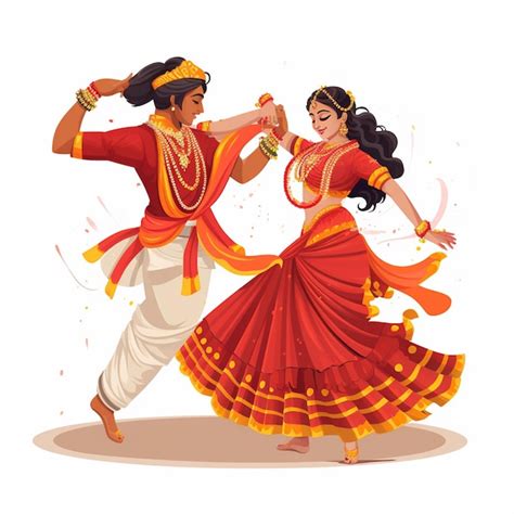 Premium Ai Image Dandiya Dancing Couple At Navratri Happy Durga Puja