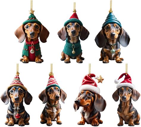 Car Hanging Dachshund Dog 7pcs Dachshund Christmas Tree Pendant