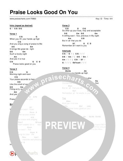 Praise Looks Good On You Chord Chart Editable Don Moen Praisecharts Sexiz Pix