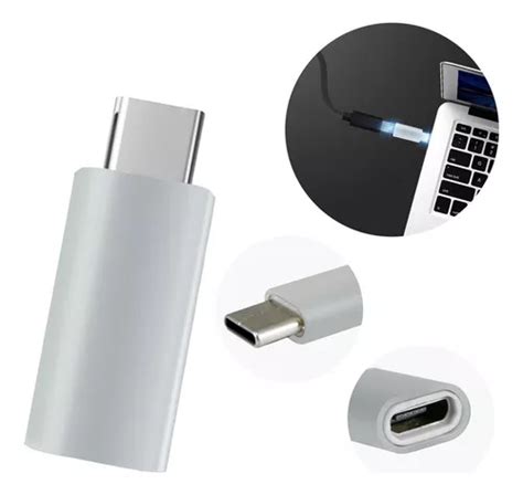 Adaptador conversor Micro Usb V8 fêmea para macho tipo C cor prateada