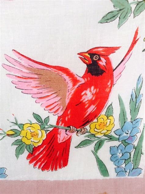 Vintage Handkerchief Red Cardinal Birds And Flowers Hankie Etsy