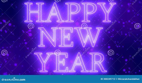 Neon Color Happy New Year Text Illustration With Purple Neon Color Snow