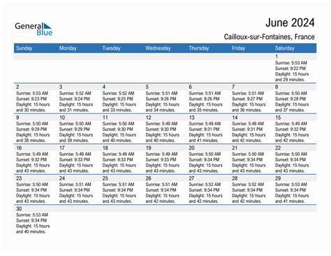 June Sunrise And Sunset Calendar For Cailloux Sur Fontaines Pdf