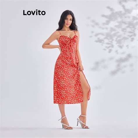 Lovito Vestido Boho Ditsy Floral Renda Dividida Na Coxa Para