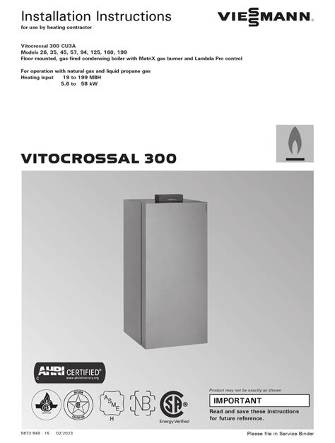 VIESSMANN VITOCROSSAL 300 CU3A 26 INSTALLATION INSTRUCTIONS MANUAL Pdf