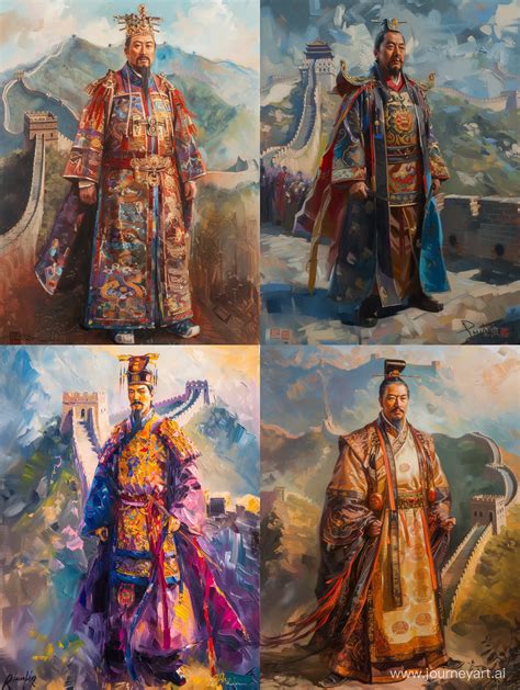 Majestic Portrait of Emperor Qin Shi Huang Amidst the Great Wall of China | Midjourney Prompt