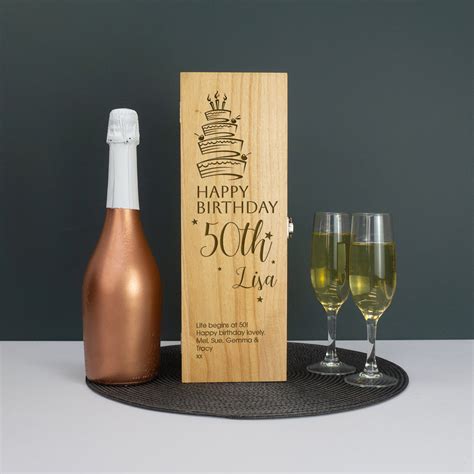 50th Birthday Wine Champagne Bottle Ting Box Personalised Wood Box