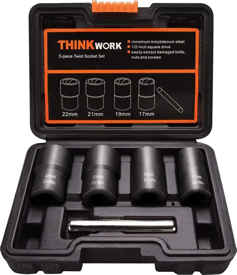 Buy THINKWORK Twist Socket Set Lug Nut Remover Extractor Tool 5 Piece