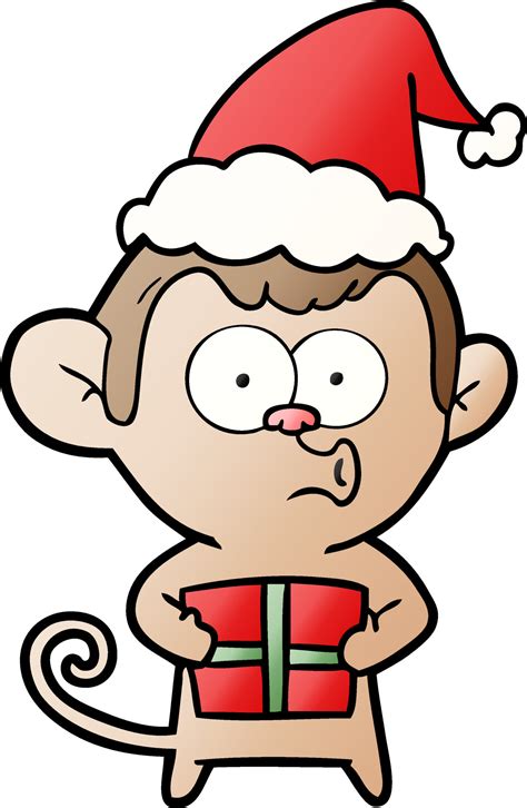 gradient cartoon of a christmas monkey wearing santa hat 10579094 ...