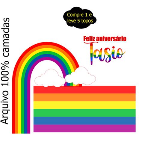 399 Arquivo Topo De Bolo Arco Iris Em Camadas Produtos Elo7