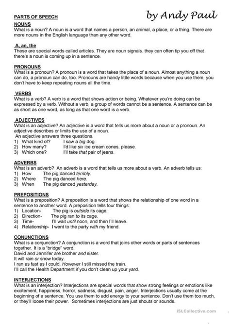 Parts Of Speech Worksheet Free Esl Printable Worksheets Made Free