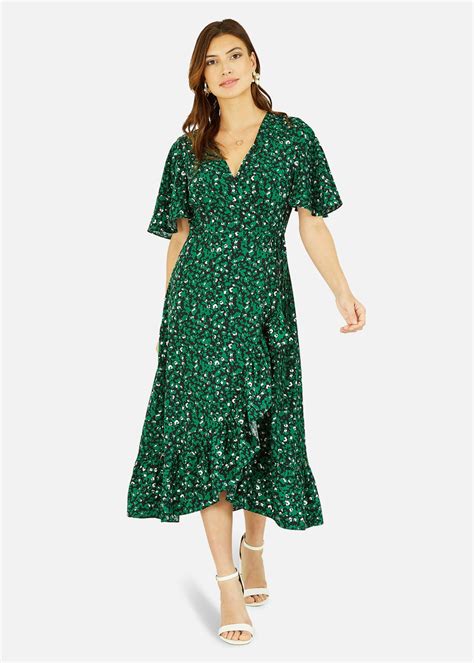 Mela Leopard Print Wrap Dress In Green Matalan