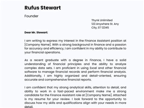 Finance Assistant Cover Letter Examples Resumekraft