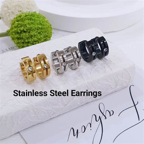 Pair Fashion Men Women Stainless Steel Huggie Hoop Earring Anting