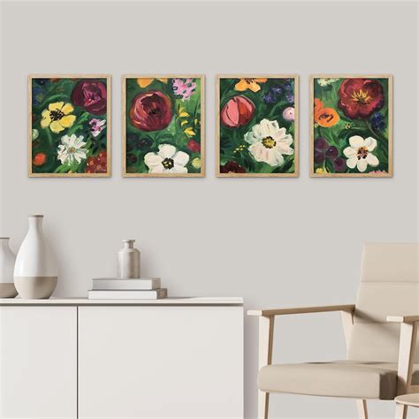 PixonSign Framed Wall Art Expressive Floral Paintings Bold Garden