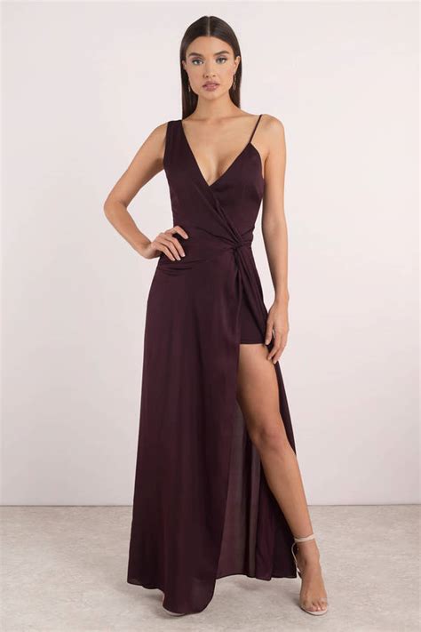 Krystal Surplice Maxi Dress In Merlot Tobi Us