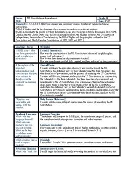 EdTPA Lesson Plan 3 US Constitutional Amendments By Clendenin History