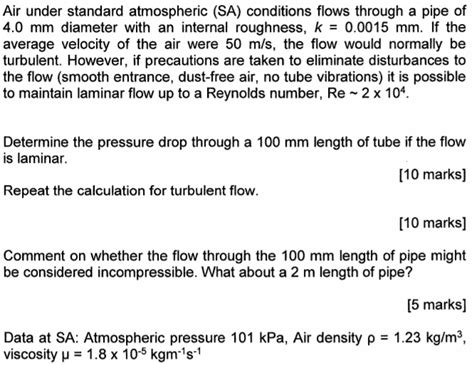 Solved Air Under Standard Atmospheric Sa Conditions Flows Chegg