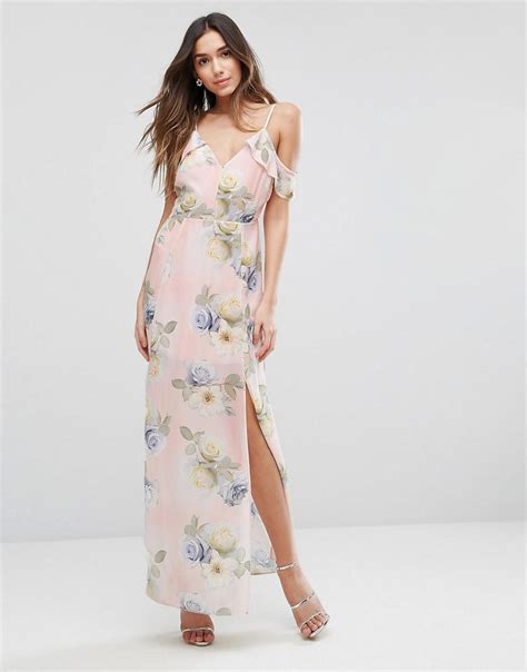 New Look Synthetic Floral Print Cold Shoulder Maxi Dress In Pink Lyst