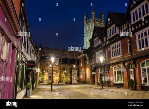 College Street With Shops And Gloucester Cathedral On Christmas Day