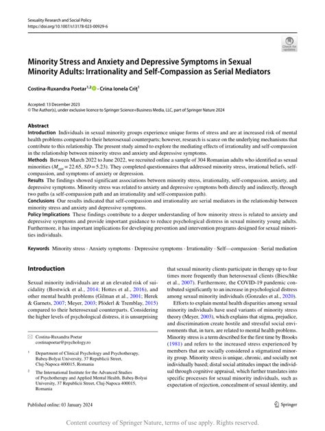 Minority Stress And Anxiety And Depressive Symptoms In Sexual Minority Adults Irrationality And