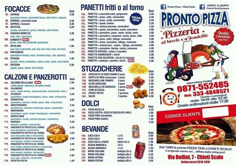 Speisekarte Von Pronto Pizza Chieti Via Vincenzo Bellini