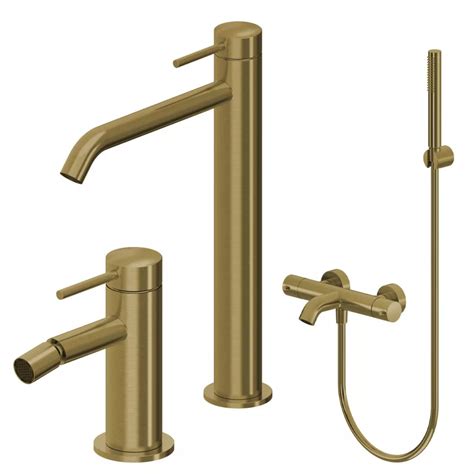 Set Miscelatore Lavabo Alto E Bidet Con Esterno Vasca Oro Spazzolato Ran