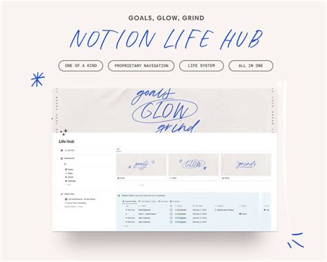 All In One Notion Life Hub Notion Hub To Organize Your Life Goals Glow