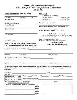 Fillable Online Leitchfield Ky Leitchfield Softball Registration