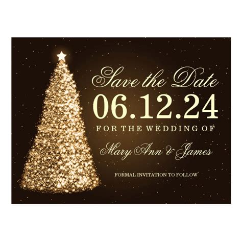 Elegant Christmas Save The Date Gold Postcard Zazzle