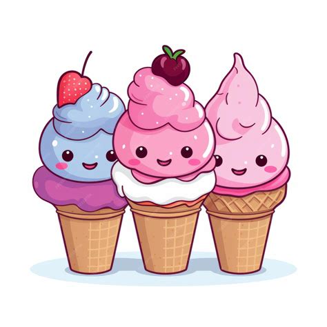 Premium Ai Image Adorable Kawaii Ice Cream Clipart On A White Background