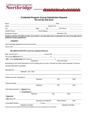 Fillable Online Csun Credential Program Course Substitution Request