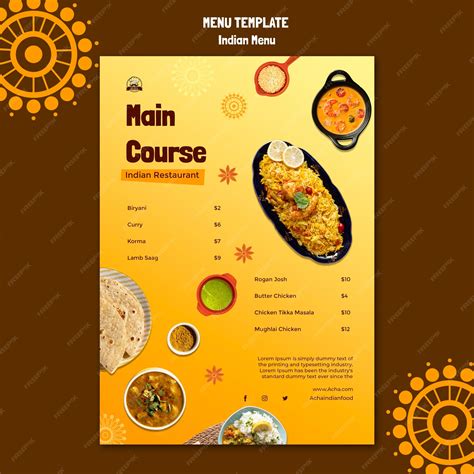 Indian Restaurant Menu Design Samples