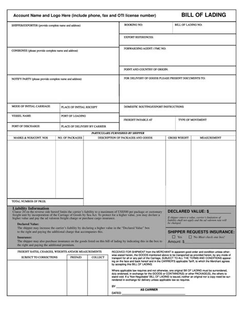 40 Free Bill Of Lading Forms And Templates Templatelab