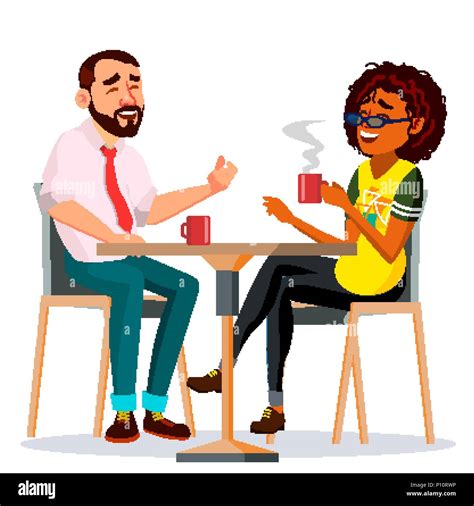 Couple In Restaurant Vector. Man And Woman. Sitting Together And ...