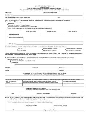 Fillable Online Ca Uscourts Transcript Order Form Us Court Of