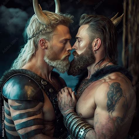 Gay Viking Romance AI Generated 素材庫插圖 Adobe Stock