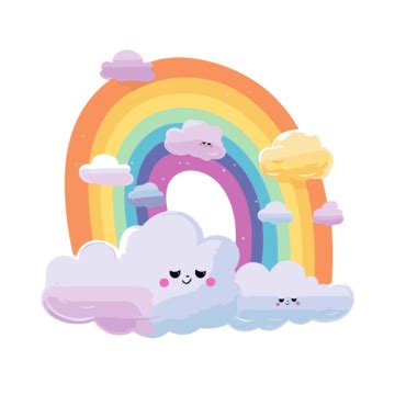 Pastel Rainbow With Cloud Clipart Cartoon Rainbow In Fluffy Clouds On