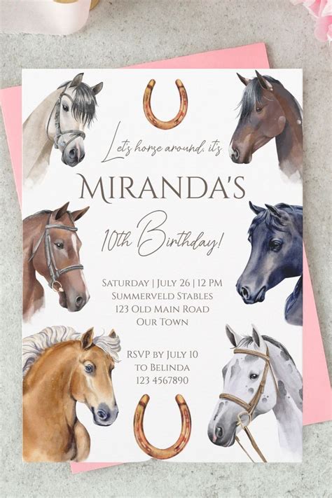 Horses Equestrian Elegant Birthday Party Invitation Template Instant