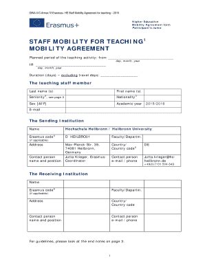 Fillable Online GfNAIICAnnex IVErasmus HE Staff Mobility Agreement For